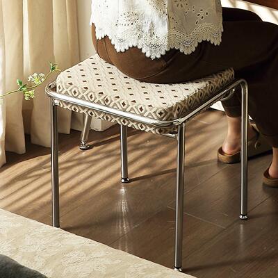 软包化妆凳家用包豪斯女生卧室化妆椅玄关换鞋方凳子客厅铁艺边几
