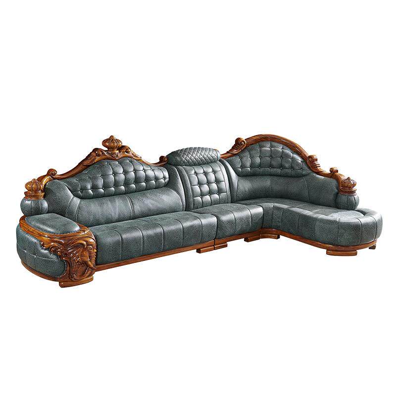 转角欧式实木小型客厅家具乌金木创意真皮沙发美式小户型包邮