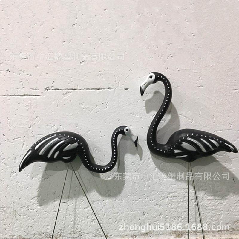 仿真黑色骷颅火烈鸟 仿真骨架塑料假鸟插饰 庭院园艺动物装饰直销