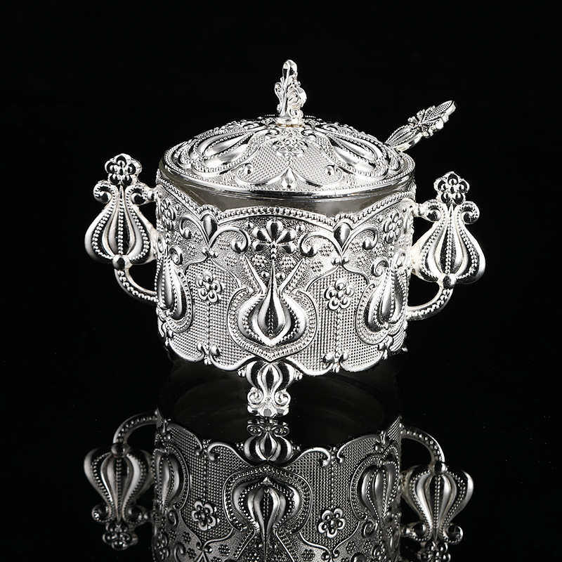 北欧复古合金摆台调料盒 厨房用具固体调味品装饰盒 大容量精美