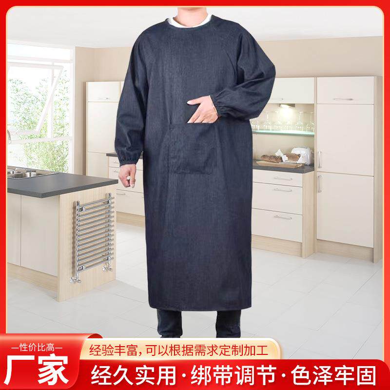 牛仔罩衣长袖围裙焊工反穿衣加长防脏耐磨加厚工作服反穿衣搬运