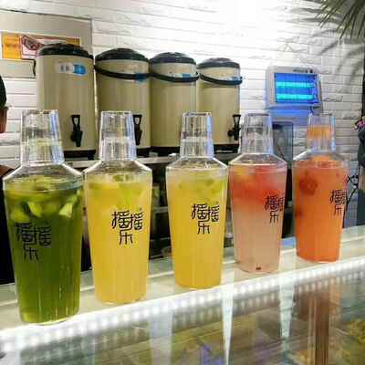 网红摇摇乐饮料瓶奶茶杯胖果茶加厚雪克透明杯一次带盖哥俩手摇杯