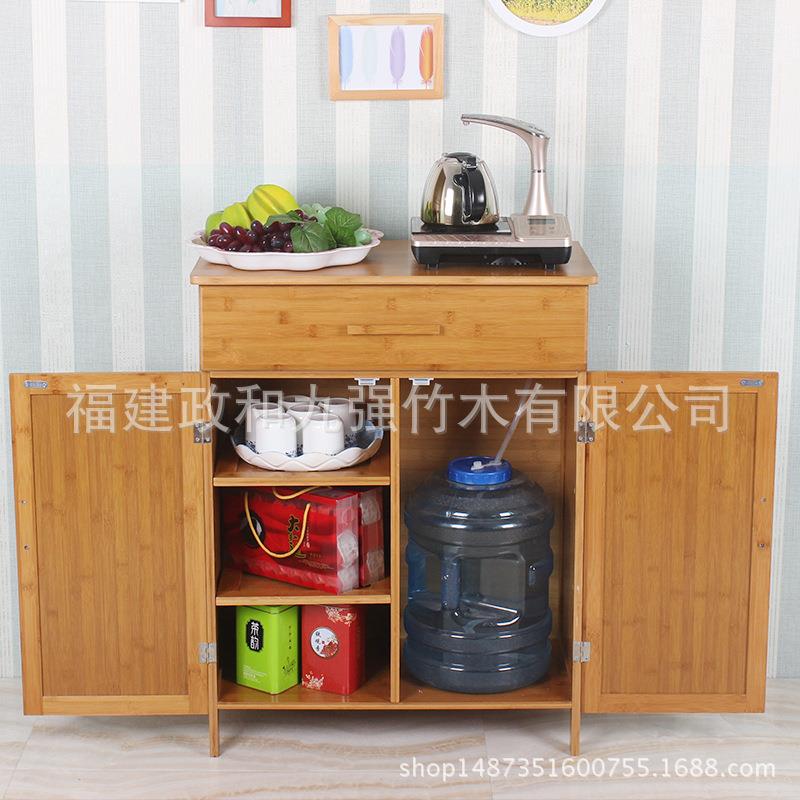 九强 餐边柜茶水柜储物柜带门厨房收纳柜碗柜竹质桶装水饮水柜