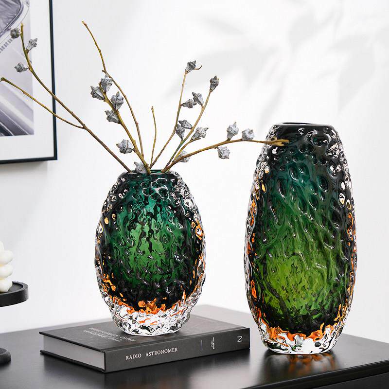 极简绿宝石厚重艺术琉璃花瓶摆件玄关客厅花器装饰品餐桌工艺礼品