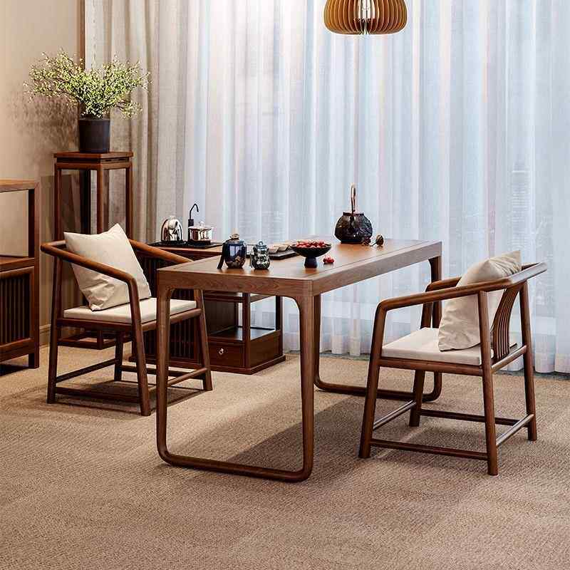 新泡中DUD式阳台茶桌型茶桌黑茶胡桃木茶小桌椅组合家用实木书桌