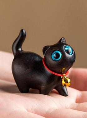 绿檀木黑檀木可爱小猫摆件动物创意木质雕刻猫咪简约汽车生1027j