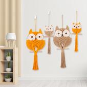 北欧风创意猫头鹰手工编织棉绳挂毯墙壁翅膀装 饰家居客厅棉绳流苏