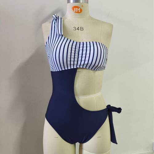 Skinny hollow out single shoulder one-piece swimsuit