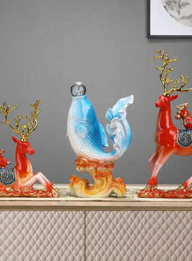 招财装饰品如鱼得水摆件年年有余电视柜鲤鱼创意玄关办公室酒柜鹿