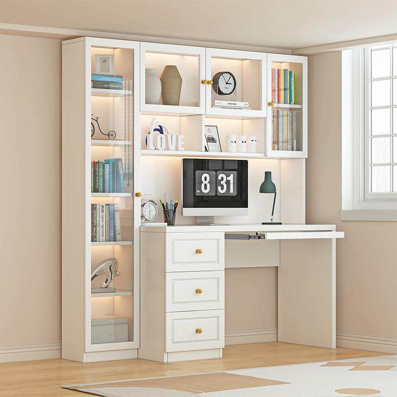 实木书桌书架一体桌书柜组合轻奢家用电脑桌学生学习桌儿童