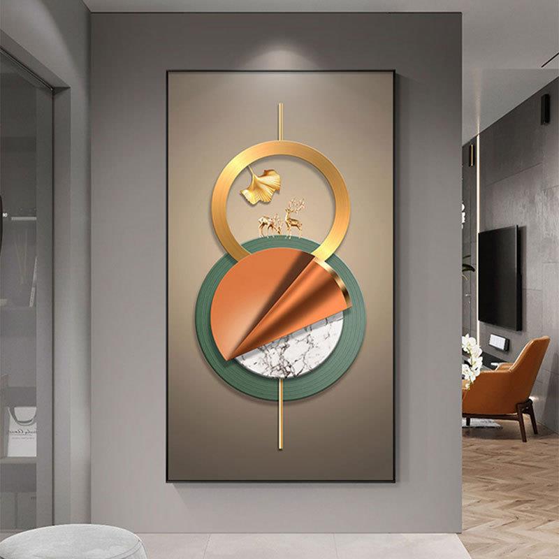 现代简约玄关装饰画竖版大气入户进门走廊壁画高档客厅过道墙挂画