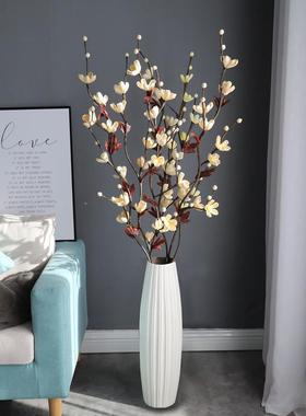 高档干花仿真花客厅落地花梅关装花室内玄饰花永生假花艺叶脉插花