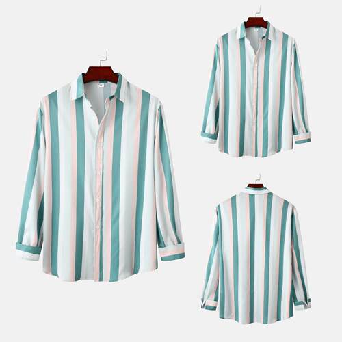 Men Long Sleeve Shirt Striped Cardigan Long Sleeve Shirt