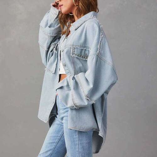 Rivet lapel wash water hair mustache denim jacket