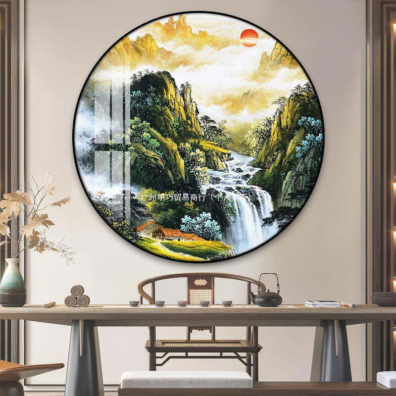 圆门形玄关装饰新中式水画入户正对挂画画中山国风走廊过道AL7039