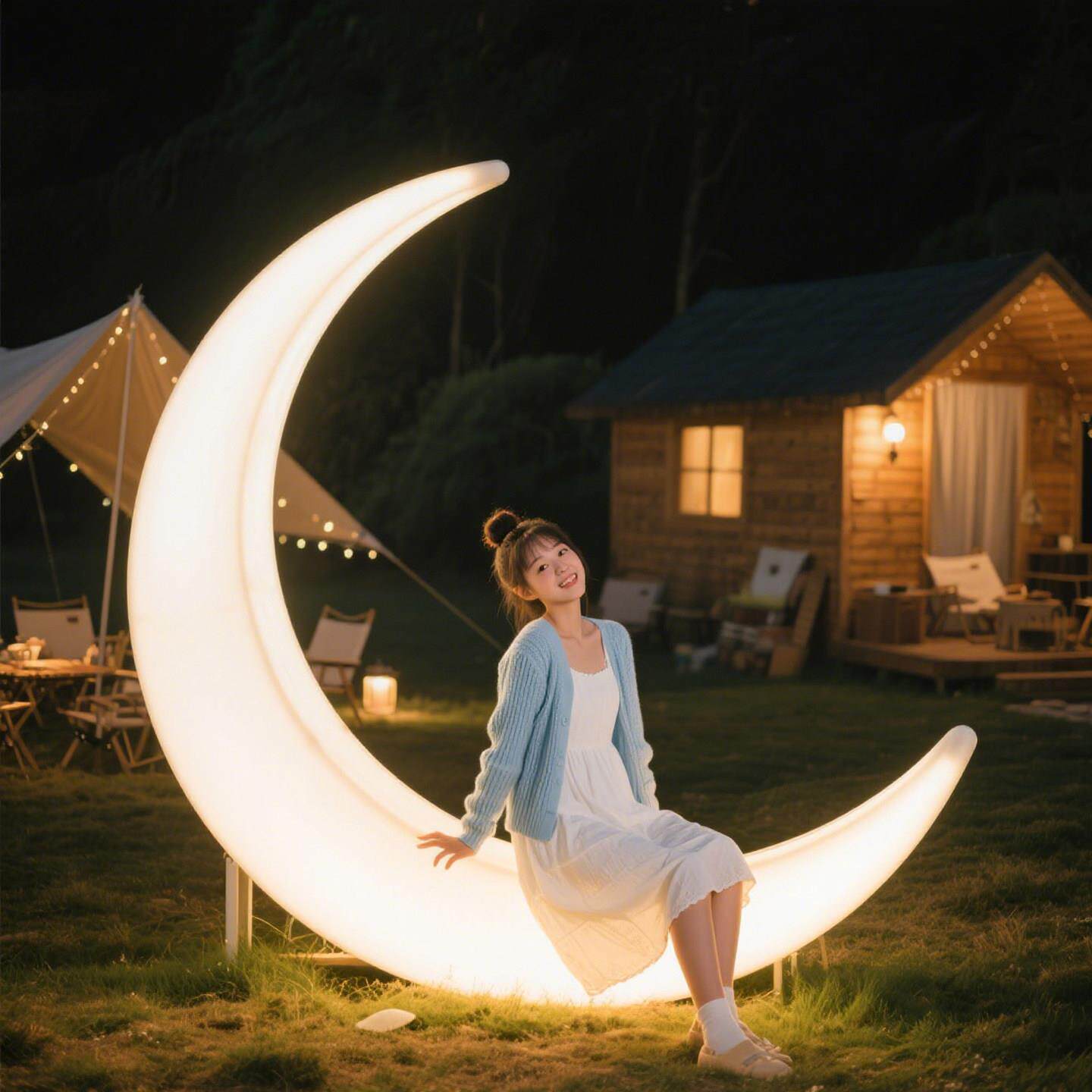 户外发光2米月亮灯中秋节日氛围场景造景布置弯月灯太阳能月牙灯
