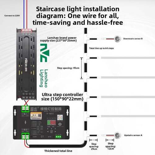 楼梯感应踏步灯免布线网红智能楼梯台阶灯带别墅自建房梯步灯聚邦