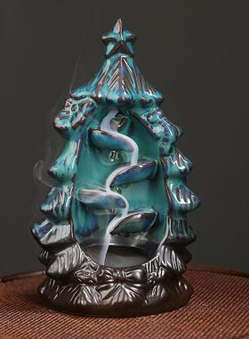 新款欧美蓝色家居饰品摆件倒流香炉创意圣诞树节日礼品回流香薰炉