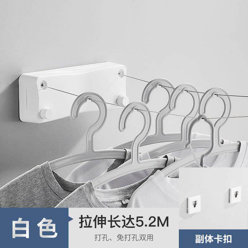 3晾衣绳免孔室内阳台飘窗壁挂式伸缩防风子04不打锈钢5.2米双晒衣