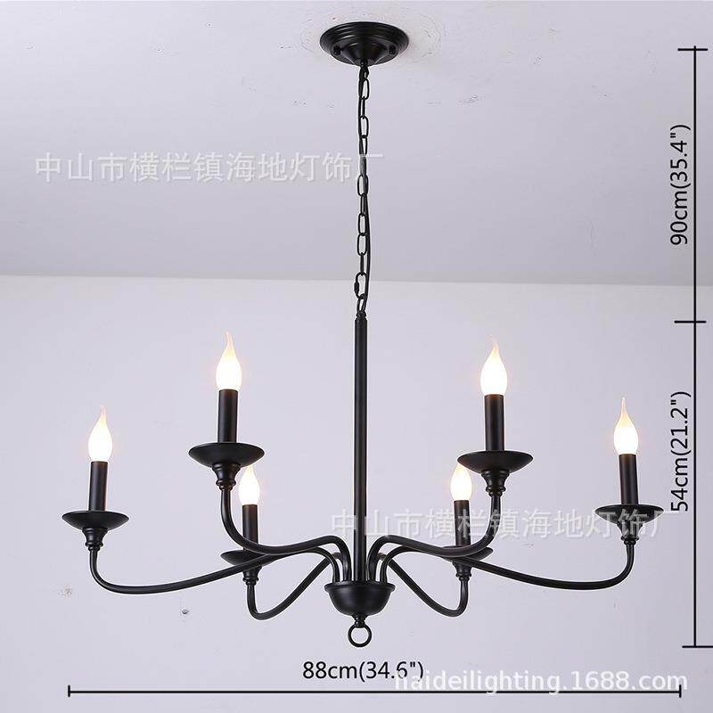 简约吊灯创意客厅卧室餐厅灯黑色铁艺蜡烛灯具 6头枝型吊灯家居灯