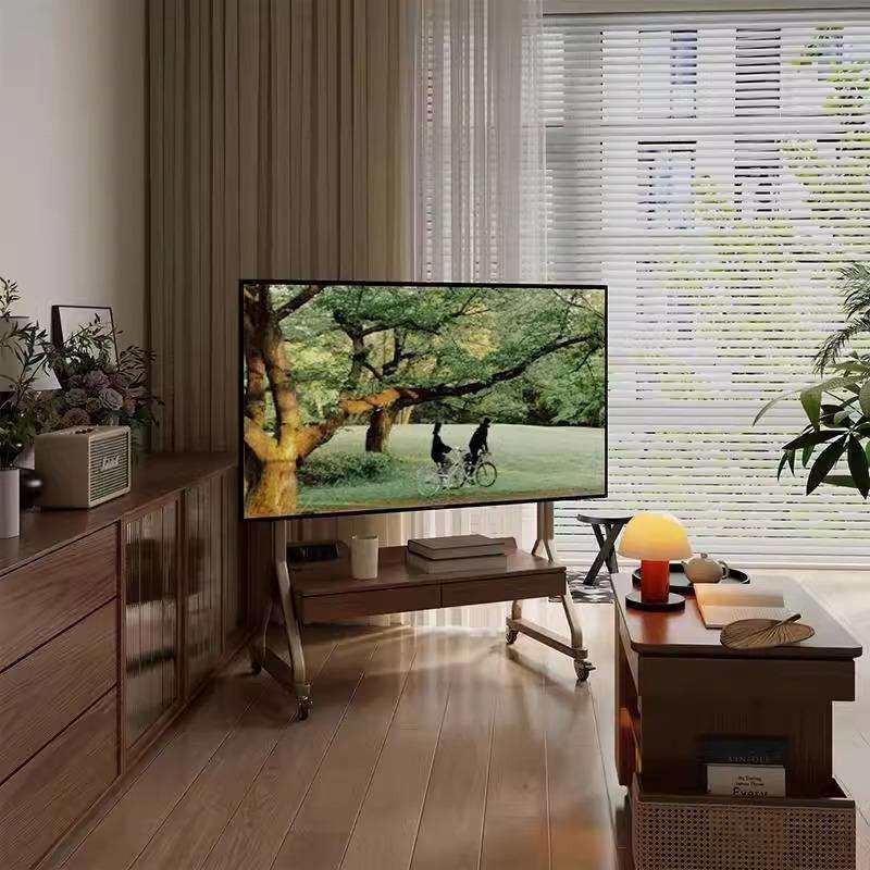 樱桃木实木电视柜可移动电视家用简约小户型客厅一体移动落地支架