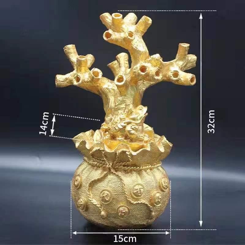 黄水晶招财树底座 特大钱袋金蟾树脂盆景工艺品家居饰品DIY摆件