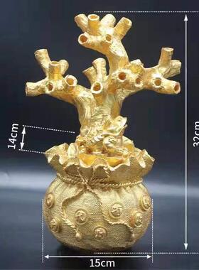 黄水晶招财树底座 特大钱袋金蟾树脂盆景工艺品家居饰品DIY摆件