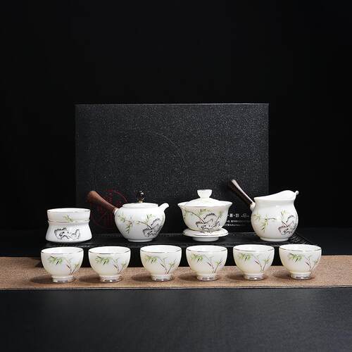 高档德化羊脂玉瓷夫功白茶具套装整套瓷泡茶喝茶盖碗茶壶茶杯家摆