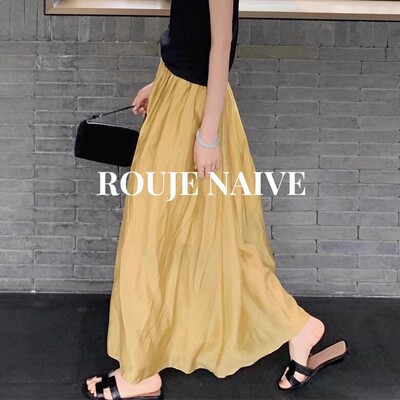 ROUJE NAIVE黄色半身裙女夏季新款气质高腰遮胯显瘦垂感长裙子