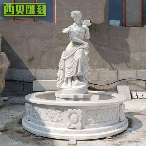 石雕欧式女性人物喷泉石材花园流水景观美女造型大理石喷泉雕塑