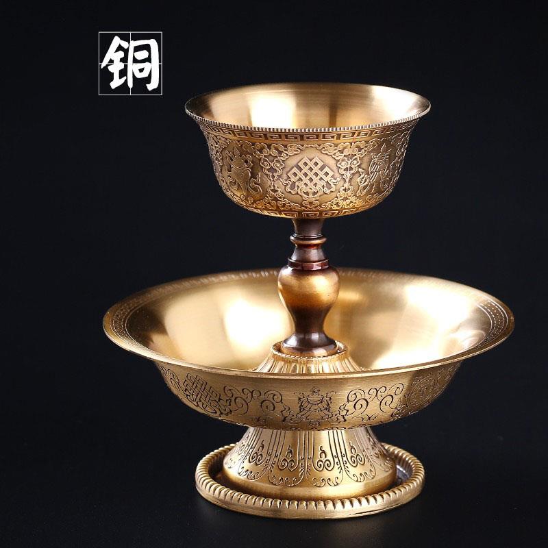 黄铜雕花护法杯尼泊尔工艺八吉祥法器供酒碗供水杯供佛杯家用供奉