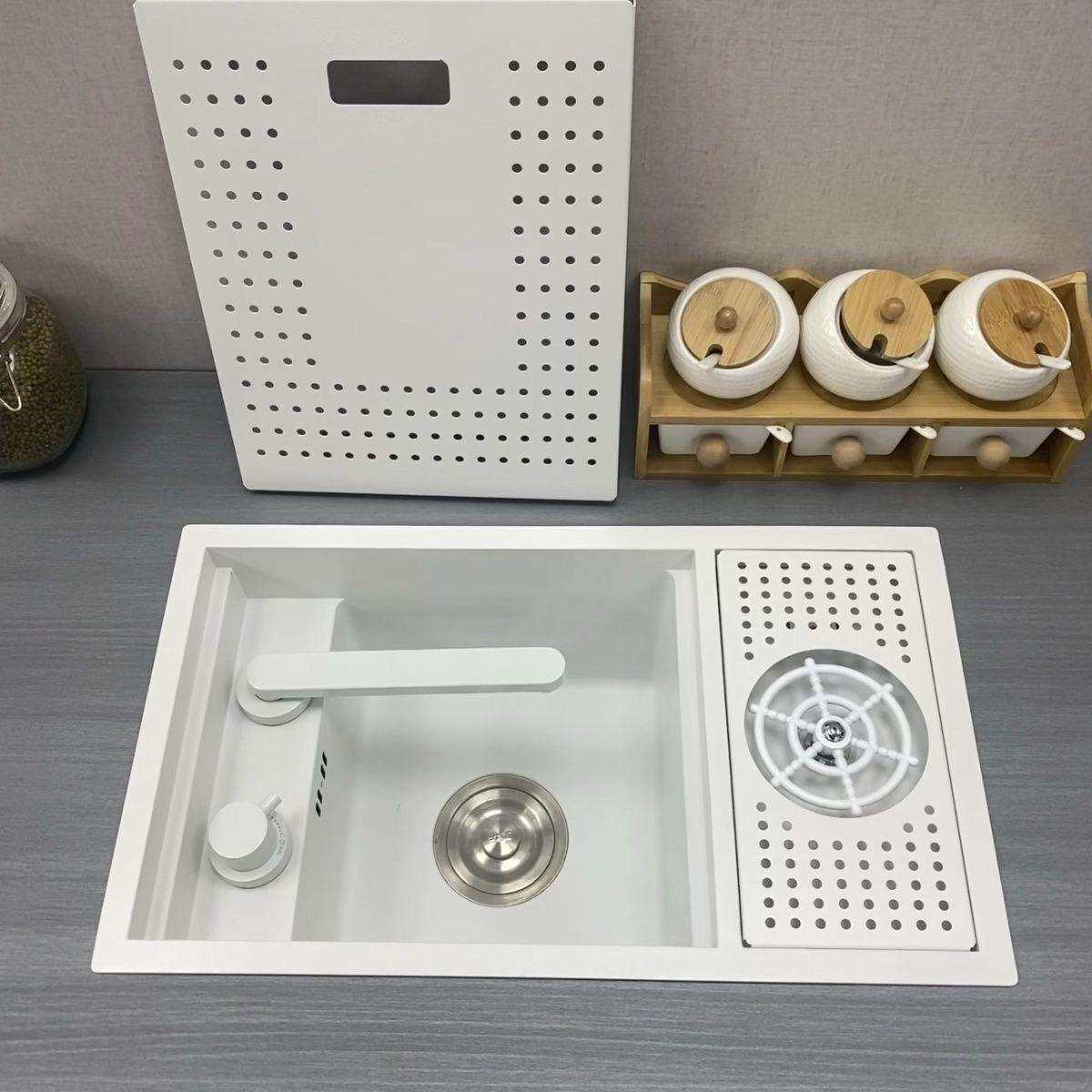 白色吧台小水槽迷你小水槽岛台隐形小尺寸水槽咖啡店隐藏式洗杯器