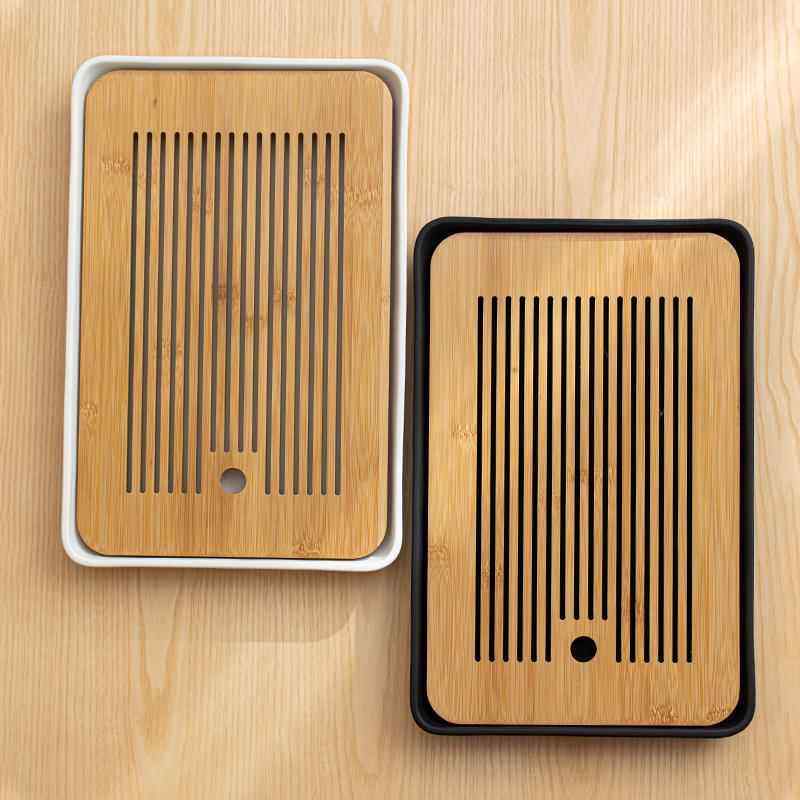 陶瓷茶盘蓄水干泡盘耐高温家用滤水茶盘竹制盘面可拆卸沥水小茶盘,餐饮具,茶盘,淘宝优惠券,粉丝福利购,淘宝优惠卷