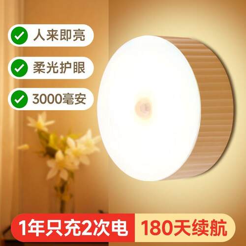 感应小夜灯磁吸充电大容量人体智能灯家用过道走廊灯超长续航