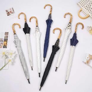 竹子复古绣花防晒手动黑胶礼品商务伞竹节弯手柄成人晴雨两用伞批