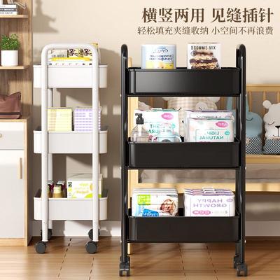 小推车置物架落地厨房可移动零食收纳架床头多层书架客厅碳钢加高