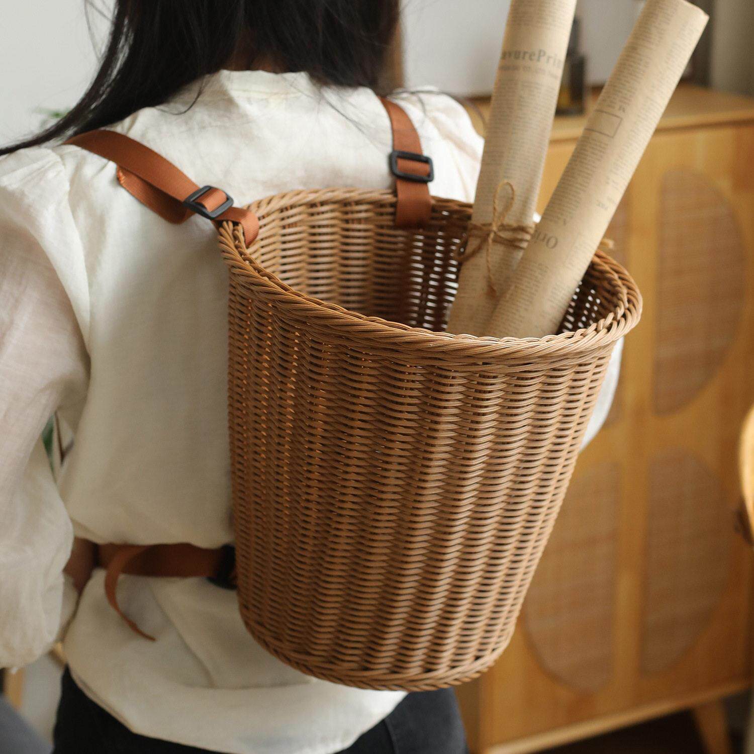 采摘买菜藤编家用竹篓户外购物篮收纳大容量手工野餐编织提篮收纳