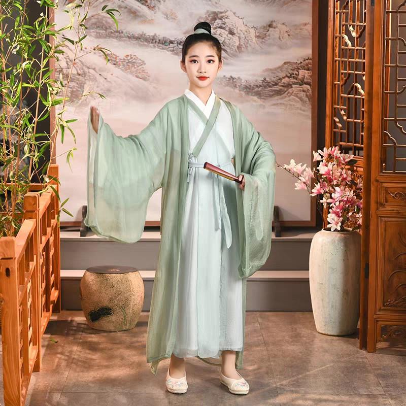 六一儿童演出汉服魏晋风清平调汉服男女童班服大袖衫交领直裾书童