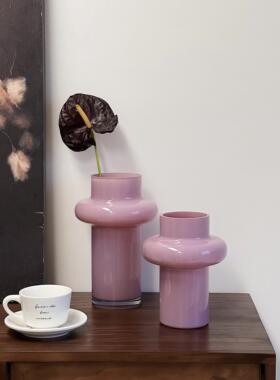 法式紫色玻璃花瓶客厅插花花器摆件复古轻奢家居装饰品小众高级感