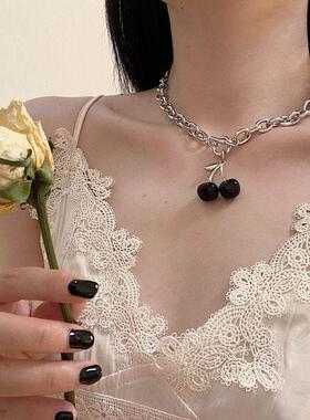 Black cherry Choker dark girl collarbone necklace Harajuku r