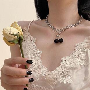 Black cherry Choker dark girl collarbone necklace Harajuku r