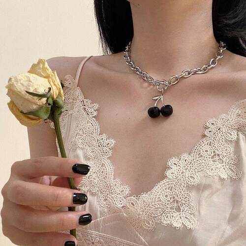 Black cherry Choker dark girl collarbone necklace Harajuku r