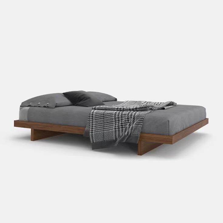 北欧全实木榻榻米床日式黑胡桃木主卧无床头无靠背双人床原木家具