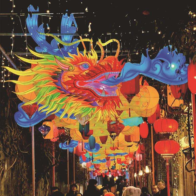 龙头龙尾花灯大型彩灯厂家景观花灯连廊神龙穿越天幕中国龙花灯