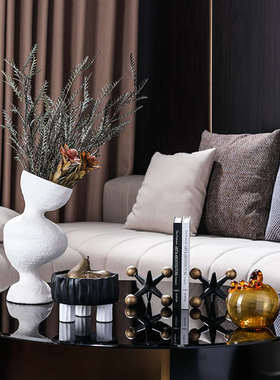 轻奢黑白北欧样板房间玄关摆件茶几套装简约家居软装饰品组合搭配