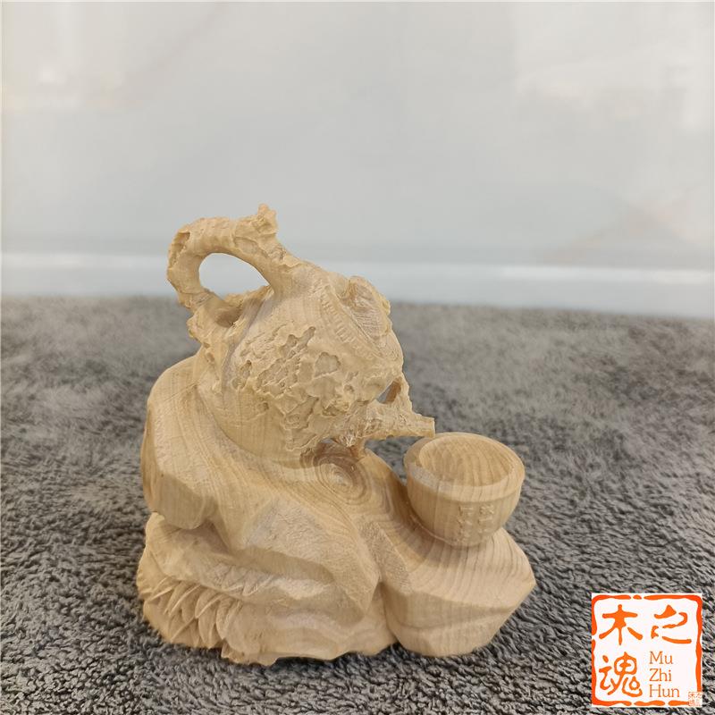 小叶黄杨木雕刻小茶壶手把件家居装饰品文玩把把壶茶宠男士车摆件