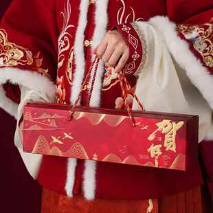 2026植绒对联定制新年福字大礼包礼盒印logo马年丝绸磁吸春联定做