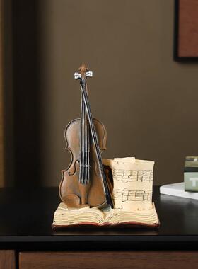 欧式玄关书房书柜小提琴摆设高端上档次乐器摆件高档招财家居