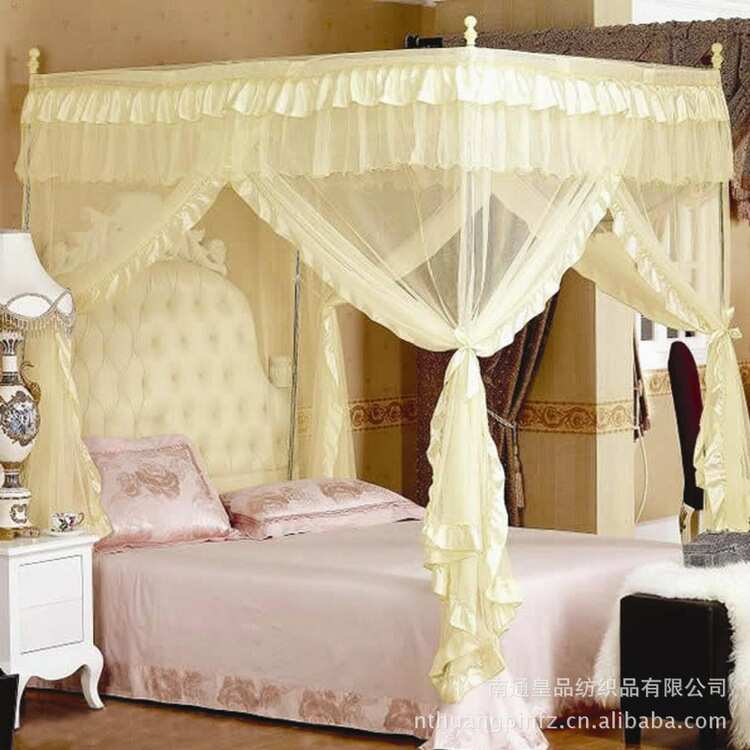 三开蚊帐 新款式 宫廷绸缎宫廷门安装蕾丝家用折叠蚊帐落地式蚊帐