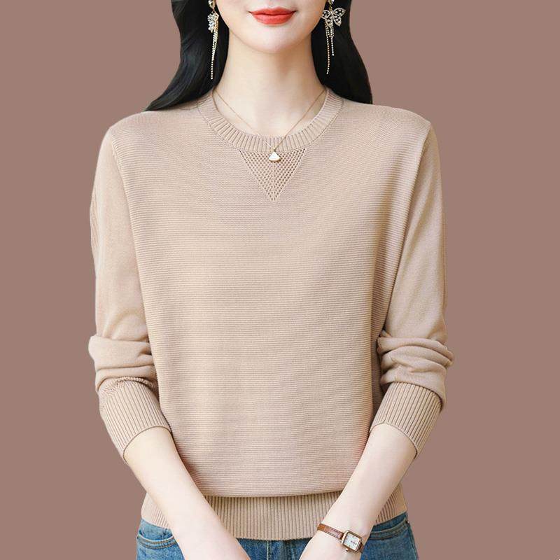 桑蚕丝针织打底衫女薄款长袖T恤春秋2025新款洋派圆领妈妈装上衣